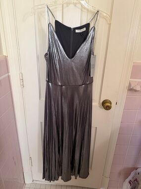 Halston Heritage Gunmetal Metallic Maxi Slip Dress
